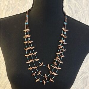 Vintage Native American Fetish Triple Strand Necklace 24” to 28”
